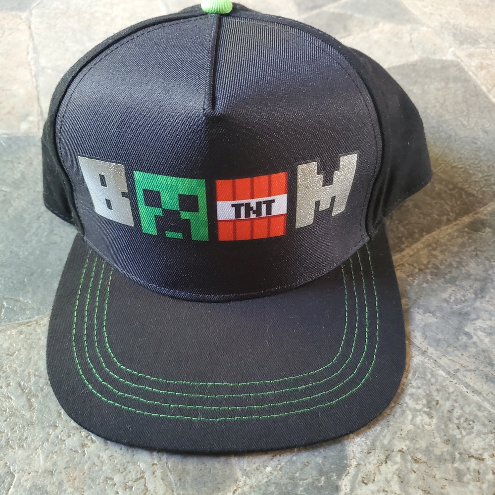 Minecraft Hat Youth Snap Back Black Adjustaback Cap with Green and Red Youth